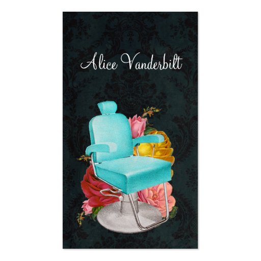 Vintage Shabby Damask Salon Chair Stylist Card Business Card Template (front side)