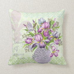 Vintage Shabby Purple Flowers Whimsical Green Pillows