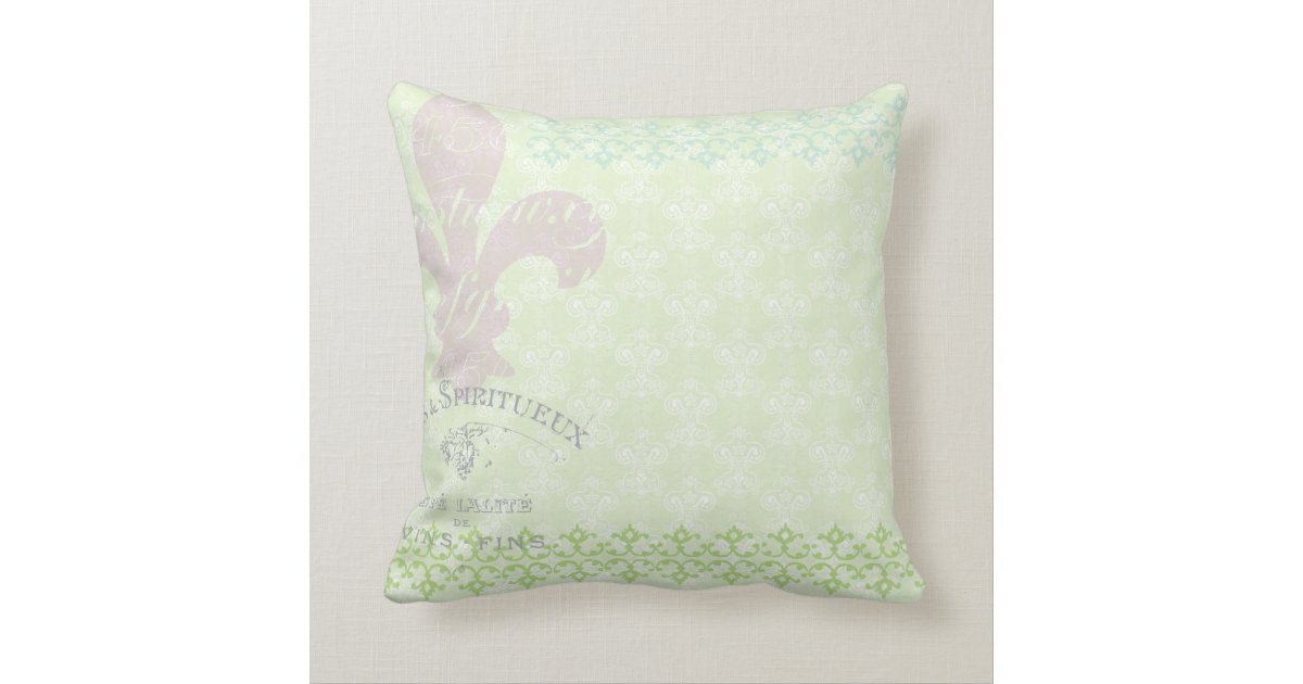 Vintage Shabby Purple Flowers Whimsical Green Throw Pillow Zazzle