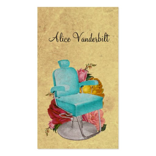 Vintage Shabby Roses Salon Chair Hairstylist Card Business Card Template (front side)