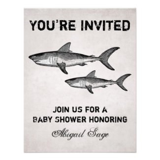 Vintage Shark Ocean Baby Shower Invitation
