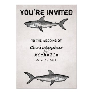 Vintage Shark Ocean Wedding Invitations