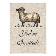 Vintage Sheep Farm Animal Illustration Invites