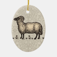 Vintage Sheep Farm Animal Illustration Christmas Ornament