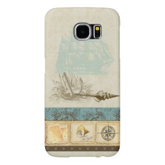 Vintage Ship Anchor Map Compass Rose n Shells Mens Samsung Galaxy S6 Cases