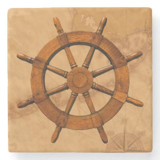 Vintage Ship Wheel Stone Coaster