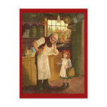 Vintage Shopkeeper With Little Girl Postcard