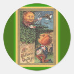 Vintage Singing Pumpkin Man Round Stickers