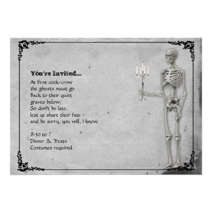 Vintage Skeleton Halloween Party Custom Invitations