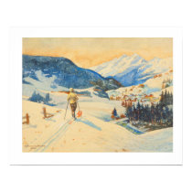 Vintage ski  image, Cross country skiing Poster