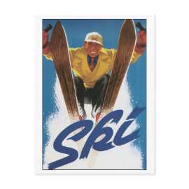 Vintage Ski Poster postcard