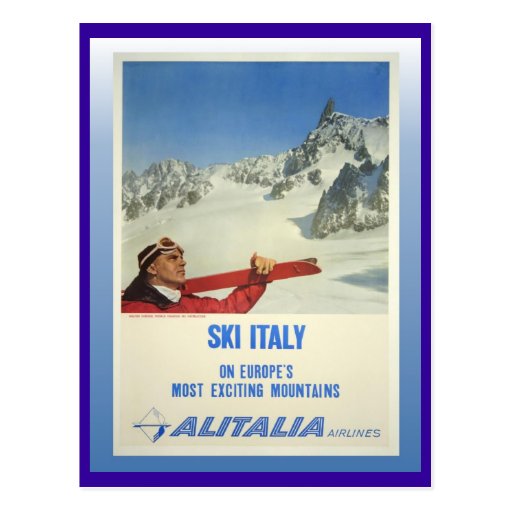 Vintage Ski Poster, Ski Italy, Alitalia Postcard Zazzle