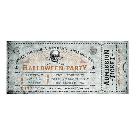 Vintage Skull and Bones Halloween Party Ticket Custom Announcement