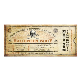 Vintage Skull and Bones Halloween Party Ticket Personalized Invite