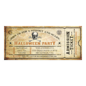 Vintage Skull and Bones Halloween Party Ticket Personalized Invite