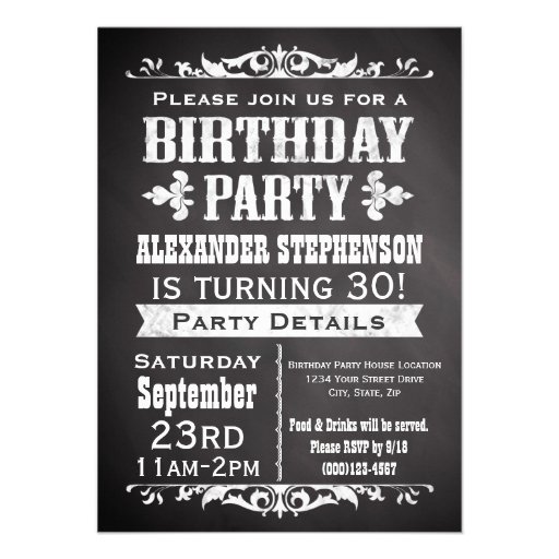 Vintage Slate Chalkboard Birthday Party Invitation