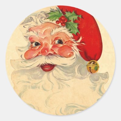 Vintage Smiling Santa Christmas Holiday Gift Item Round Sticker