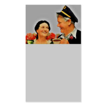 Vintage Smiling Woman and Man Drinking Coffee Business Card Template