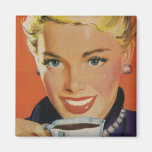 Vintage Smiling Woman Enjoying Her Morning Coffee Magnets