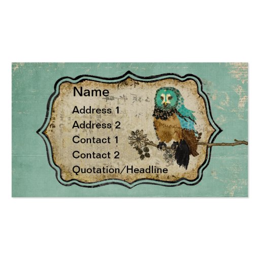Vintage Smokey Rose Owl Business Card/Tags (front side)