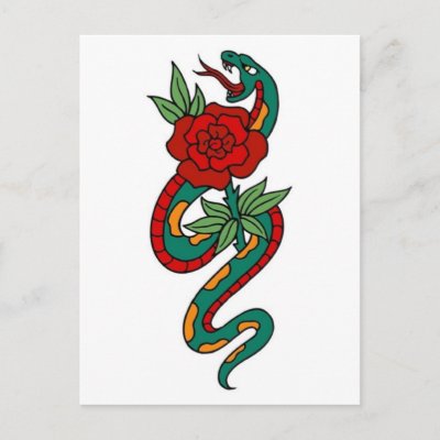 Vintage Snake and Rose Tattoo Art Postcard by vintagegiftmall