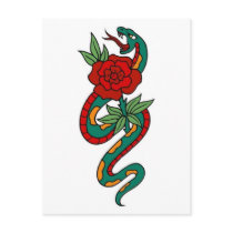 Vintage Snake and Rose Tattoo Art postcards
