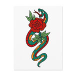 Vintage Snake and Rose Tattoo Art Postcard
