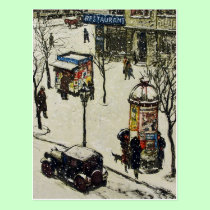 Vintage Snow Covered 1920s City Street Cars Winter postcards