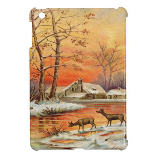 Vintage, Snow, Houses, Animals and Trees Cover For The iPad Mini