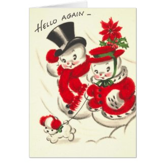 Vintage Snowman and Snowwoman Card