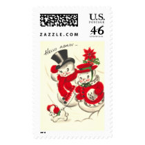 Vintage Snowman and Snowwoman Large Postage