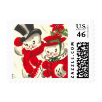 Vintage Snowman and Snowwoman Small Postage