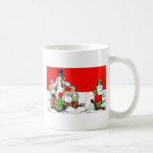 vintage snowman scene mugs