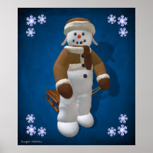 Vintage Snowman with Sledge Poster