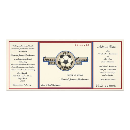 Vintage Soccer Field Pass on Felt Paper Personalized Announcements