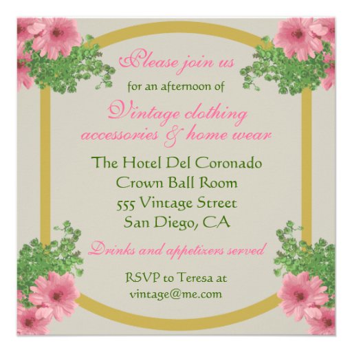 Vintage Social Invitation with romantic postcard