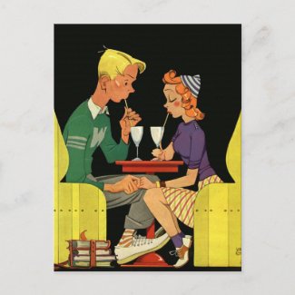 Vintage Soda Shop; Teens on a Date postcard