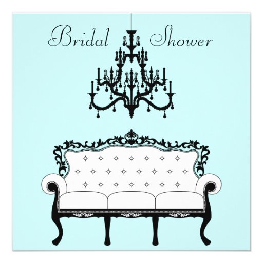 Vintage Sofa Chandelier Teal Black Bridal Shower Announcements