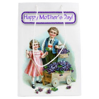 Vintage Son and Daughter Happy Mothers Day Medium Gift Bag