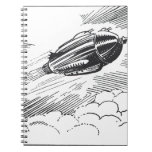 Vintage Spaceship Rocket Flying in the Clouds Note Book