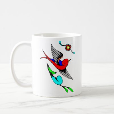 Vintage Sparrow Tattoo Coffee Mug by CrazyGear. WWW.LOOKCRAZY.COM