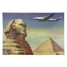 Vintage Sphinx Airplane Desert Pyramids Egypt Giza Place Mat