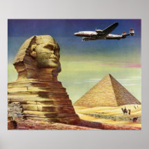 Vintage Sphinx Airplane Desert Pyramids Egypt Giza Poster