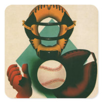 Vintage Sports; Baseball Player, Catcher Square Stickers