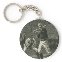 Vintage Sports Baseball Players Batter and Catcher Key Chain