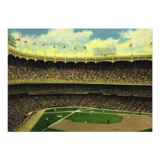 Vintage Sports, Baseball Stadium with Flags Custom Invitations