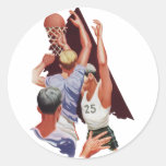 Vintage Sports, Basketball Players Playing Game Round Sticker