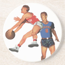 Vintage Sports, Basketball Players Playing Hoops Beverage Coasters