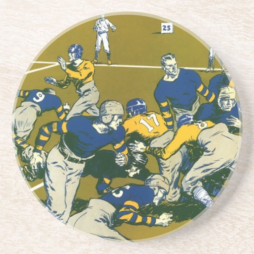 Vintage Sports Football Game, Blue vs Gold Teams Beverage Coasters