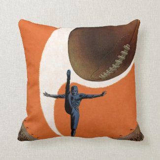Vintage Sports, Football Player Kicking Ball Pillow
